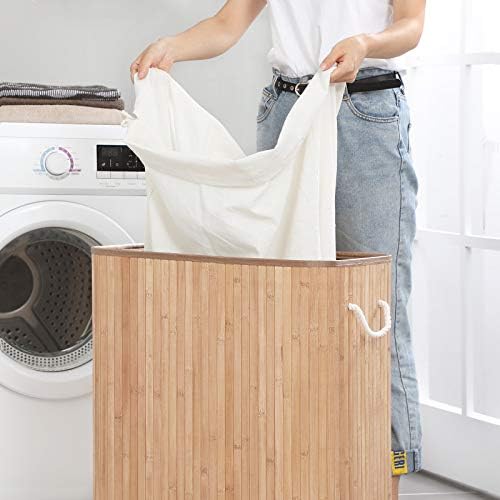SONGMICS Laundry Basket with Lid, Laundry Hamper with Removable Liner Bag, Clothes Hamper with Clip and Handles, Foldable, 100L, for Laundry Room, Bedroom, Natural LCB071N02