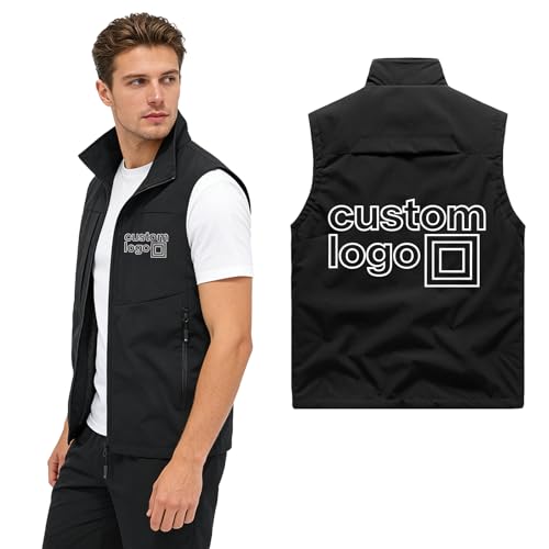 Qalviora Veste personnalisée pour homme en softshell léger sans manches pour l'extérieur, design personnalisé pour voyage, randonnée, course à pied et golf, Noir , S
