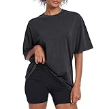Womens Vintage Oversized T Shirts Acid Washed Baggy Cotton Tee Casual Workout Boyfriend Short Sleeve Tops(Black XL)