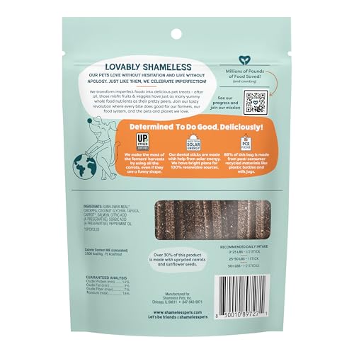 Image of Shameless Pets Dental Treats for Dogs, Carrate Chomp - Healthy Dental Sticks with Skin & Coat Support for Teeth Cleaning & Fresh Breath - Dog Bones Chews Free from Grain, Corn & Soy