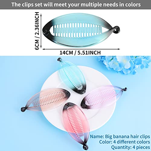 Molain 4 Pcs Fishtail Banana Hair Clips, Gradient Colours French Banana Clip Hair Combs For Women Girls, Retro Plastic Fishtail Clip Comb Grips Clamp #TOP1