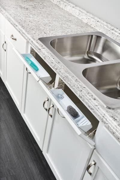 Rev-A-Shelf 6572-14-11-52 14-Inch Polymer Plastic Kitchen Sink Front Tip-Out Accessory Storage Trays, White