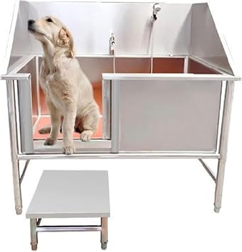 Dog Bathtub - Professional Stainless Steel Dog Washing Station, Non-Skid Grooming Tub with Faucet, Floor Grate and Drain Kit, 39in