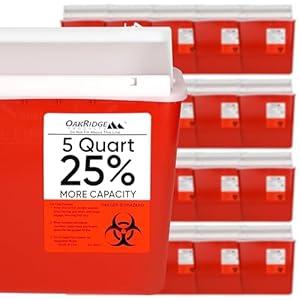 Oakridge Products Sharps Container for Home Use and Professional 5 Quart (20-Pack), Biohazard Needle and Syringe Disposal, Mailbox Style Lid, CDC Certified