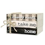 Decorative Books for Home Decor, Rustic Wood Book Stack for Table Decor, Country Roads Take Me Home Decoration Books for Living Room Bookshelf, Farmhouse Stacked Books Decoration (L63)
