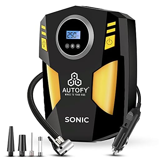 Autofy Sonic with AUTO Cut Digital Car Tyre Inflator 150PSi Portable Air Compressor Pump with Emergency LED Light (120W – with Copper Coil Motor & 22mm Metal Cylinder)