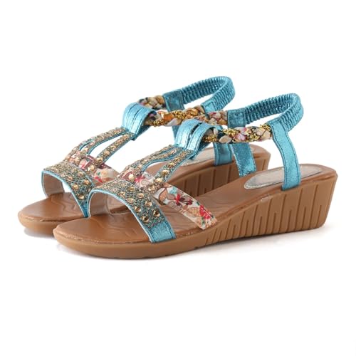 Sandals for Women 2025,Sandalias De Mujer,Beaded Ankle Strap Flats Boho Sandals for Women,Lace Flats Sandals with Back Strap,Sparkly Sandals for Women Dressy2