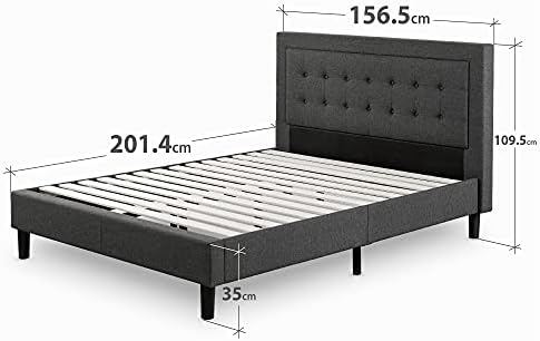 ZINUS Dachelle 35 cm Upholstered Platform Bed Frame | Mattress Foundation | Wood Slat Support | Easy Assembly | King | Dark Grey