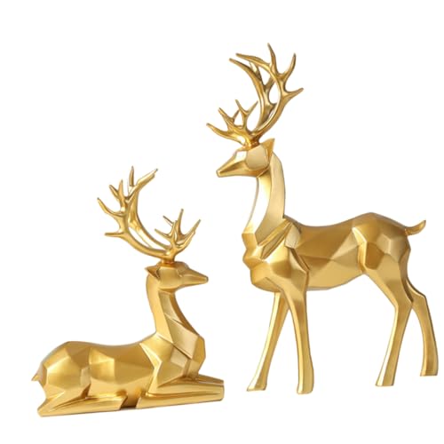 FIXOSHEE 2piezas Decoración De Reno Moderna De Resina De Dorado Mediano Figuras De Ciervo Origami para Decoración De Dormitorio De Lujo y Mesa