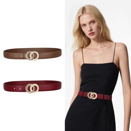 Image of Aurolran Women's Leather Belt with Buckle - Ideal for Dresses, Jeans, and Coats
