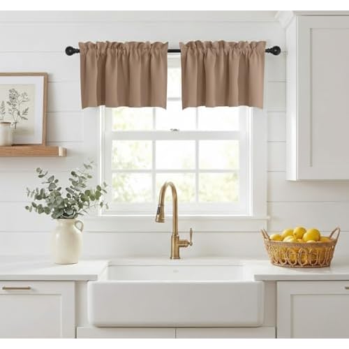 NICETOWN Kitchen Valance Curtain 18 inches Length + 1.6" Header Adjustable Small Window Curtain Valances for Cafe Rod Pocket Curtain Tiers for Kitchen
