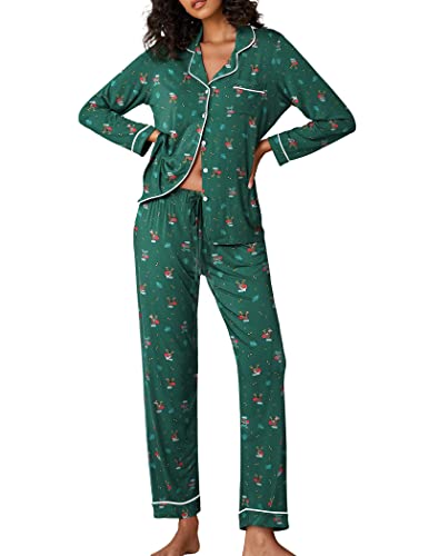 Image of Ekouaer Pajamas Women's Long Sleeve Sleepwear Soft Button Down Loungewear Pjs Lounge Set Nightwear XS-XXL
