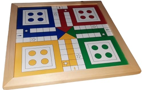 Image of CHECK BOX Handicrafts | Wooden Ludo Board Game - Large 24x24 Inch Handmade Tabletop Design | Magnetic Wooden Coins & Dice | Premium Laminated Glass Finish | Classic Family & Kids Board Game