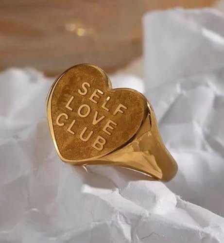 Self Love Club Chunky Heart Shaped Statement Ring Stainless Steel 18K Gold Plated (6)… #TOP1