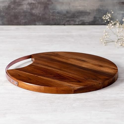 Image of nestroots Serving Platter Wooden for Dining Table | Dessert Serving Platter Cheese Board with Handle for Birthdays & Party Big Size | Cup Cake, Pizza (Copper)