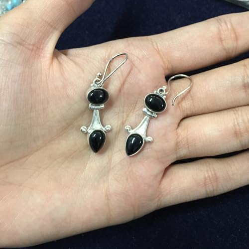 Boucles d'oreilles onyx noir pendantes légères argent anti-allergie