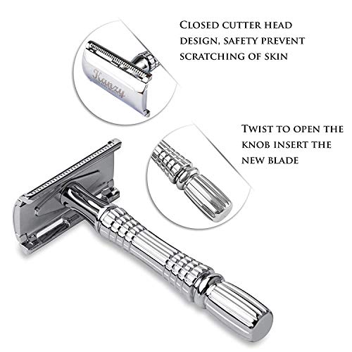Kanzy Rasierhobel Herren und Damen mit 10 Klingen Edelstahl, Nassrasierer Sicherheitsrasierer arbeitet mit allen Doppelkante Rasierer Klingen Safety Razor Set - Image 7