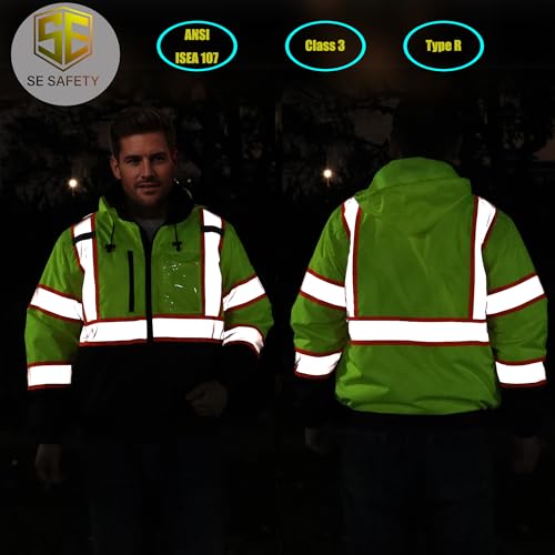Image of sesafety Reflective Jacket for Men, High Visibility Jackets, Safety Jackets for Men, Hi Vis Construction Bomber Jackets Waterproof with Pockets and Zipper, Black Bottom, Class 3