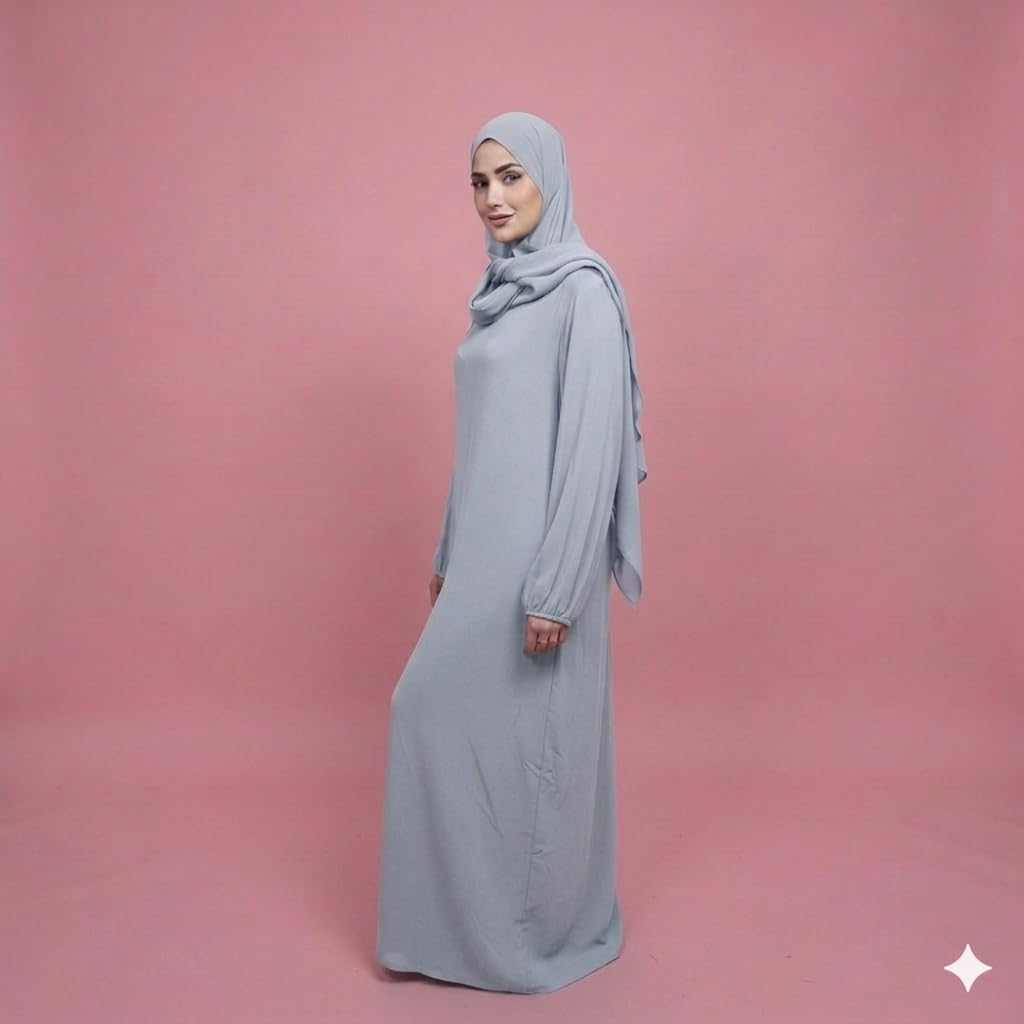 Abaya Femme Verte avec Hijab Intégré, Tissu Opaque et Fluide, Taille Unique (S au XL), 145 cm, Fabriquée en France