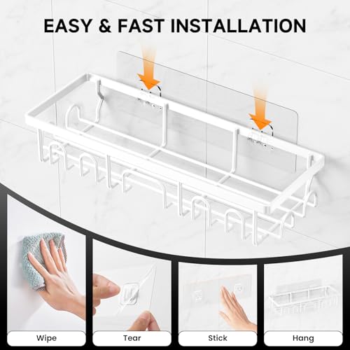 Image of Shower Caddy, 5 Pack Shower Shelves for Inside Bathroom, Rustproof Adhesive Bathroom Organizer with Soap Holder, No Drilling Washroom Organizers and Storage for Bathtub Room /Kitchen /Home, White