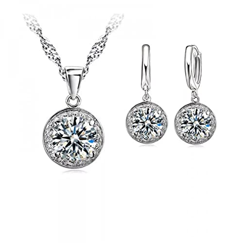 Colliers boucles d'oreilles 925 MOCHAMIK parure bijoux grand diamant rond femme