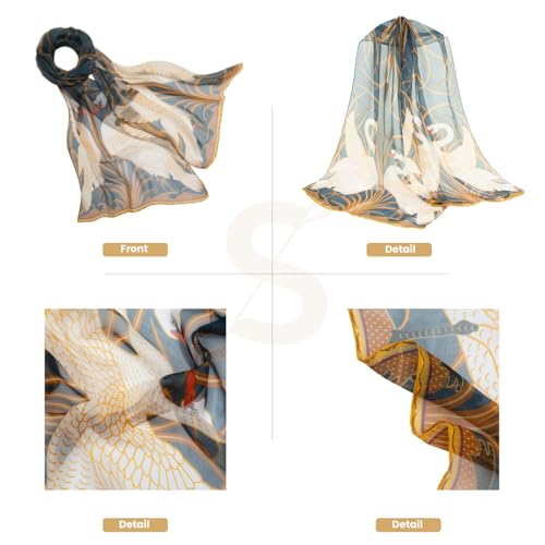 Signare Women's 100% Silk Art Scarf Lightweight and soft Scarf/Headwear in Swan, Rush and Iris (SC-SILK-WC-SWAN)2