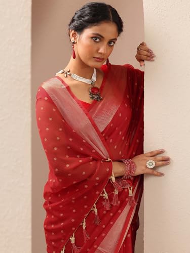 Image of Libas Printed Chiffon Saree for Women With Unstitched Blouse Piece | Traditional Saree for Festive & Wedding