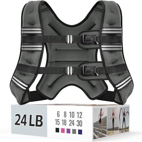 Zeerun Weighted Vest, 6/8/10/12/15/18/20/24/30LB for Men Women, 24LBS-Gray