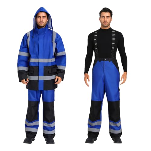 Image of 3-Piece Hi-Vis Rain Suit, Safety Jacket with Hood & Bib Overalls