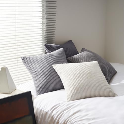 Image of Topfinel 55x55cm Gray Set of 4 Corduroy Pillow Covers Cushion Cover Decorative Cushion Cover Sofa Cushion Deco for Sofa Bedroom Living Room Balcony Children Gradient