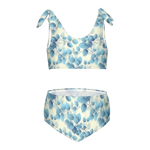 Blues Leaves Girls Two Piece Tankini Swimsuits Summer Bathing Suit Beach Swimwear Set, 4T