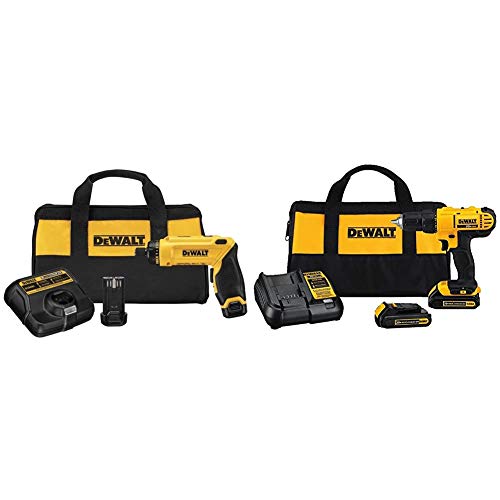DEWALT 8V MAX Cordless Screwdriver Kit, Gyroscopic, 2 Batteries (DCF680N2) & 20V MAX Cordless Drill/Driver Kit, Compact, 1/2-Inch (DCD771C2)