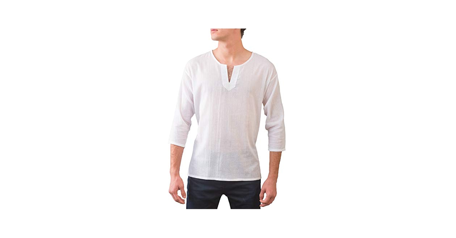 3/4 Sleeve Shirt with Embroidery on The Neck for Men (Small