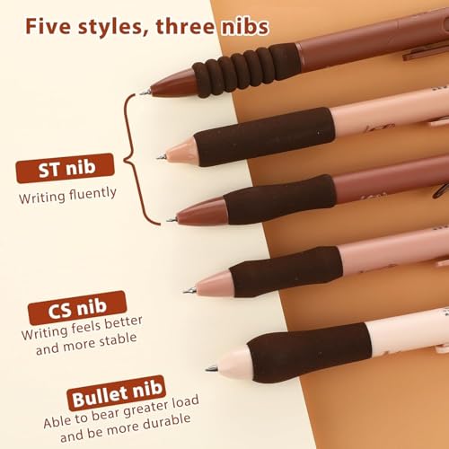 Image of Shuttle Art 5 Pcs Coffee Theme Pen Set 0.5mm Blue Ink Retractable Pens with Soft Rubber Grip | Fine Point Smooth Writing Pens for Journaling, School, Office & Stationery Lovers