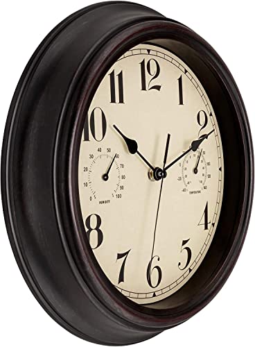 Lumuasky 12-Inch Indoor Outdoor Retro Silent Non-Ticking Waterproof Wall Clock With Thermometer Battery Operated Quality Quartz Round Clock Wall Decorative For Patio Home #TOP1