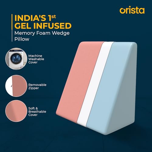 Image of Orista Wedge Pillow Made with Advance Gel Blended Memory Foam Complete Back Support, Acid Reflux, Anti Snoring, Leg Elevation, Improves Comfort and Posture | 20 x 20 x 10 Inch | Pink Velvet Cover