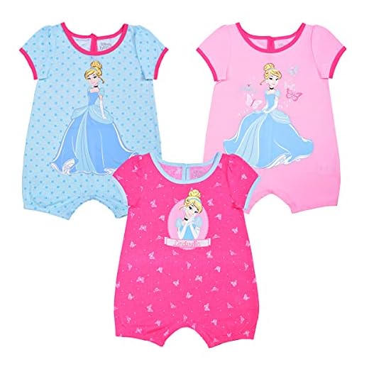 Disney Baby Cinderella 3 Pack Rompers, Pink, 6 Months
