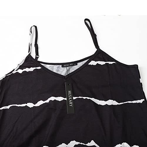 Image of HUSKARY Women's Summer Casual Sleeveless V Neck Strappy Split Loose Dress Beach Cover Up Long Cami Maxi Dresses with Pocket