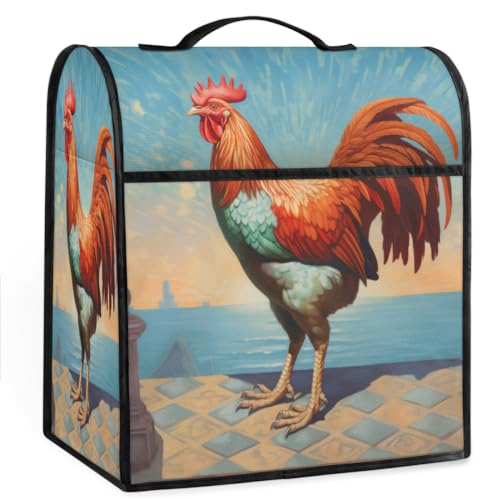 Coffee Maker Cover Rooster Pattern Kitchen Appliance Covers Small Appliance Covers Blender Cover Juicer Cover Dust Covers for Kitchen Appliances with Top Handle and Pockets,Washable,C514