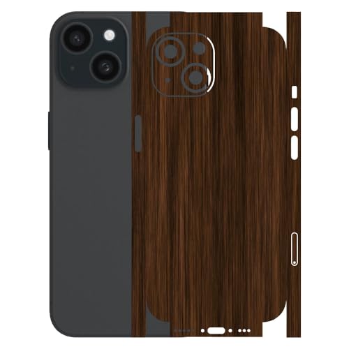 Image of AtOdds - Full Body Back Screen Guard Protector Film - Wooden Textured Lamination Wrap Skin Sticker for iPhone 15 | Scratchproof Matte Finish (Design - Dark Wood)