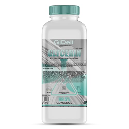 GiDeli Pflanzliches 99,5% Glycerin 1 L - Farblos & Geruchlos für Seifen, Cremes & Shampoos - Vegan & Rein Glycerin flüssig für Haut, Haar & Kosmetik - Glycerol für Gummipflege & Fenster