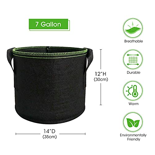 Amigro 5-Pack 7 Gallons Plant Grow Bags, Non-Woven Aeration Fabric Flower Container Pots With Handles, Smart Garden Planter, Reinforced Weight Capacity & Extremely Durable, Black #TOP4