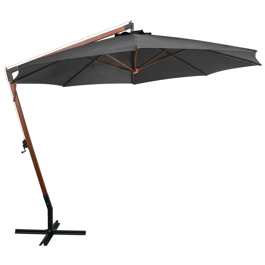vidaXL Sombrilla jardín Colgante Palo Madera Abeto Antracita 3,5x2,9 m