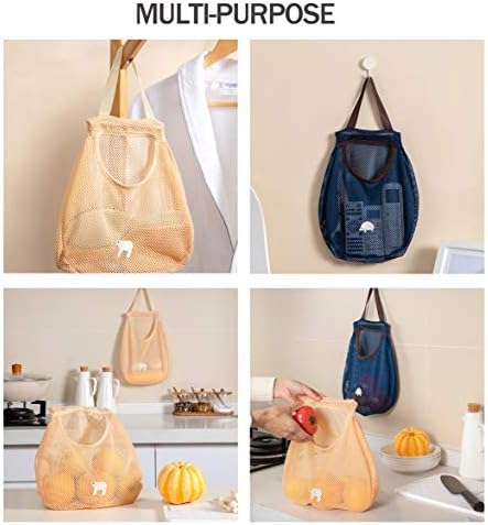 CHERISH 3 PACK Reusable Mesh Bags for Fruit and Vegetables, Storage Tote Bags with Handles Mesh Produce Bags Kitchen Storage
