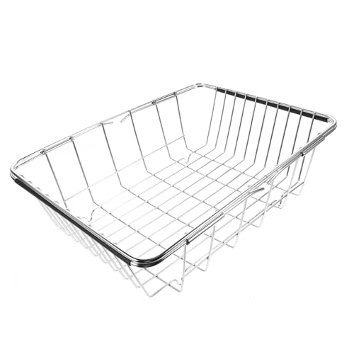 Práctico escurridor de acero inoxidable para fregadero, escurridor extensible con soporte para cubiertos, almacenamiento para fregadero para uso en cocina, 340 x 250 mm, higiénico y resistente al