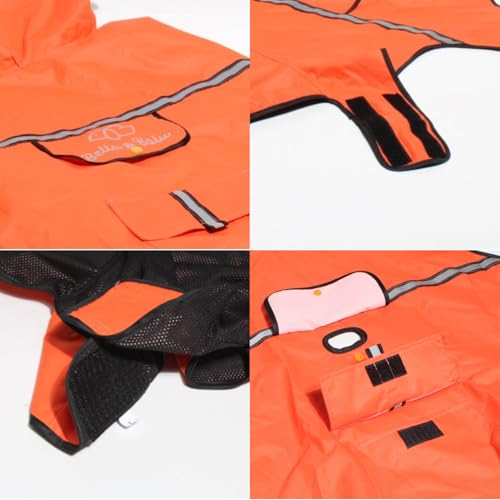 Bella & Balu Hunderegenmantel wasserdicht mit Kapuze und Reflektoren für sichere Gassigänge, Hundespielplatz und Urlaub (L, Orange)