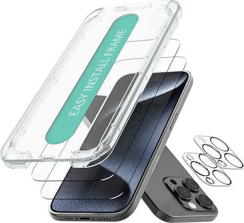 Image of Smartish iPhone 16 Pro Screen Protector - 2-Pack Tempered Glass Screen Protectors + Camera Lens Covers - Tuff Sheet - 9H Easy Install Frame [Scratch Resistant] Case-Friendly for Apple iPhone 16 Pro