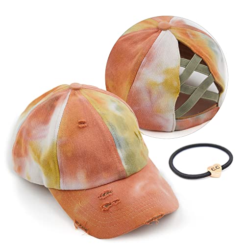 Image of C.C Exclusives Hatsandscarf Washed Distressed Cotton Denim Ponytail Hat Adjustable Baseball Cap (BT-13)