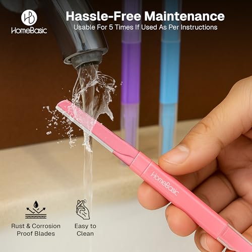 Image of HomeBasic Face Razor for Women | Dual Blade Eyebrow Trimmer & Dermaplaning Tool for Facial Hair Removal | Reusable Stainless Steel Grooming Tool for Upper Lip, Chin, Forehead & Peach Fuzz | Pack of 3