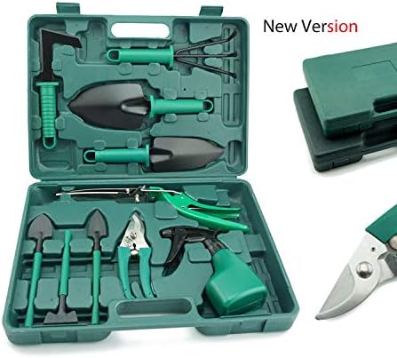 Clothink Garden Tools Set for Family - Portable 10 Pieces in 1 Toolbox Garden Tools Set Organizer for Family Parent-Child Women Men, Gardening Tools Kit Organizer Green Color